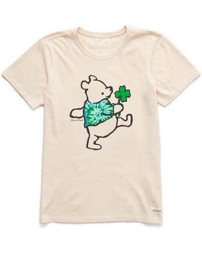 Life Is Good. Short Sleeve Crusher Crew Neck Winnie With Clover Graphic T-shirt - Natural