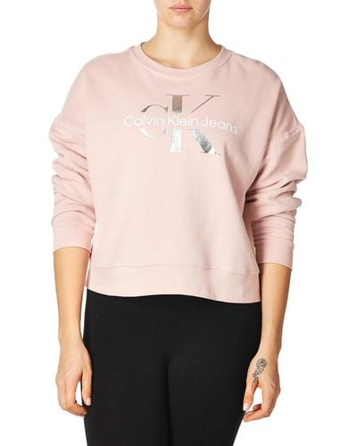 Calvin Klein Jeans Womens Jeans Monogram Long Sleeve Pullover Sweatshirt - Pink
