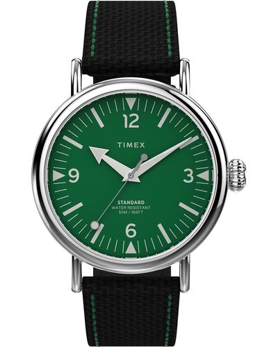 Timex Tone Case Green Dial With Black Leather & Fabric