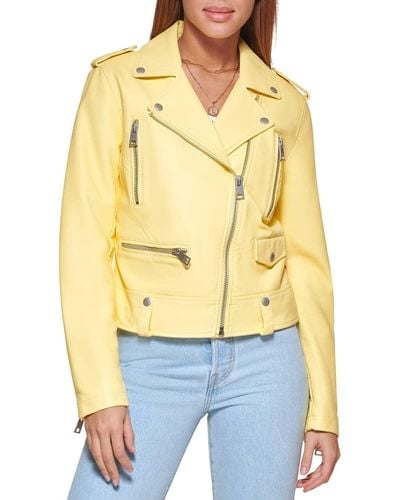 Levi's Faux Leather Contemporary Asymmetrical Motorcycle Jacket - Yellow