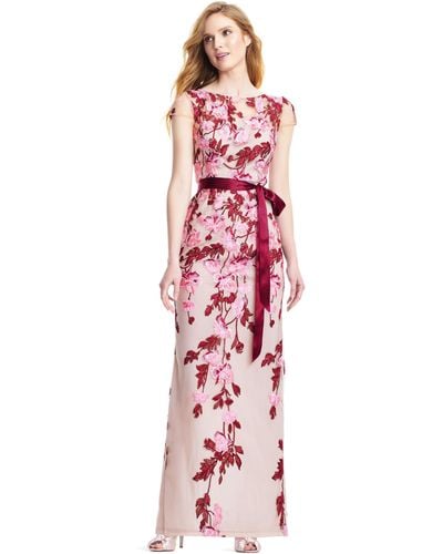 Adrianna Papell Cascading Floral Embroidered Long Column Gown