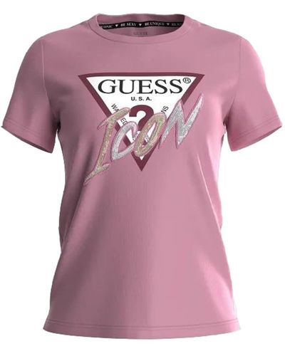 Guess S Icon T-shirt Regular Fit Short Sleeve Think Pink Xl