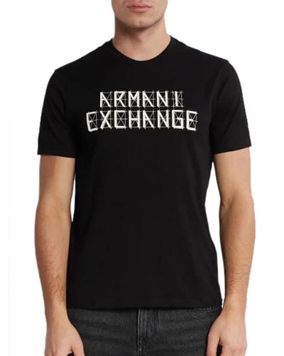 Emporio Armani A | X Armani Exchange Regular Fit Cotton Jersey Armani Exchange Logo Lines Tee - Black