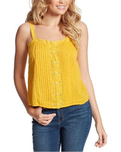 Jessica Simpson Womens Albi Lace Pintuck Blouse Cami Shirt - Yellow