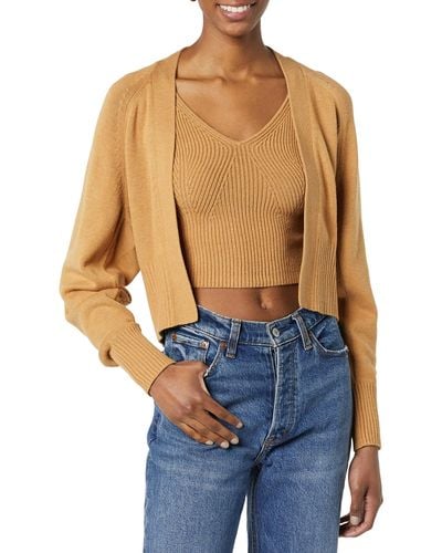 Daily Ritual Ultra-soft Cardigan And Crop Top Sweater Set - Blue