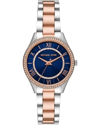 Michael Kors Lauryn Silver And Rose Gold Two-tone Stainless Steel Bracelet Watch - Blue