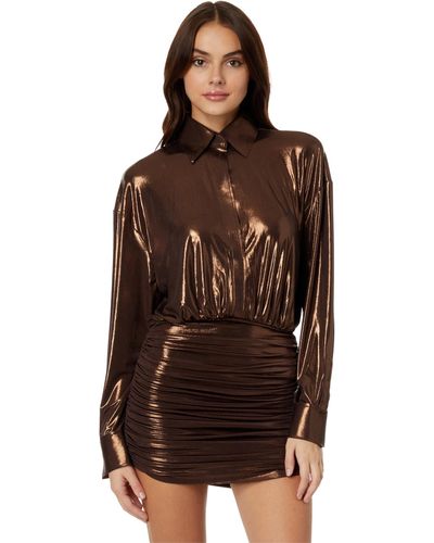 Norma Kamali Oversized Boyfriend Nk Shirt Shirred Bottoms Mini Dress - Brown