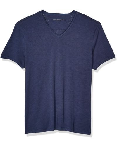 John Varvatos Star Usa Mens Miles Short Sleeve Slub V-neck With Cut Raw Edge T Shirt - Blue
