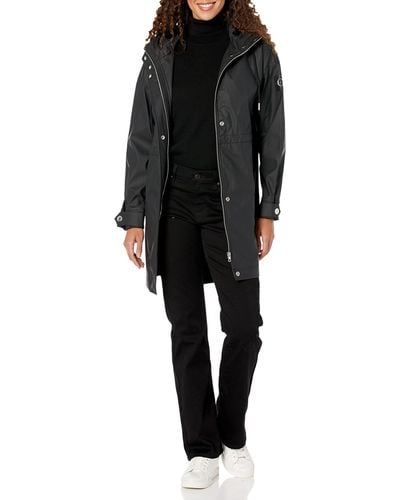 Calvin Klein Solid Water Repellent Long Hooded Rain Coat - Black
