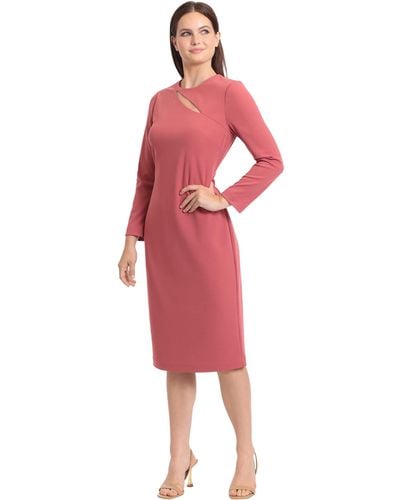 Maggy London Long Sleeve Keyhole Neck Scuba Crepe Sheath Dress Office Workwear Event Guest Of Wedding - Red
