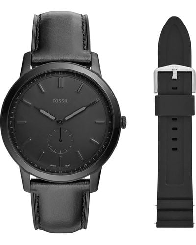 Fossil Minimalist Stainless Steel Slim Casual Watch And Silicone Interchangeable Watch Band Strap - Black