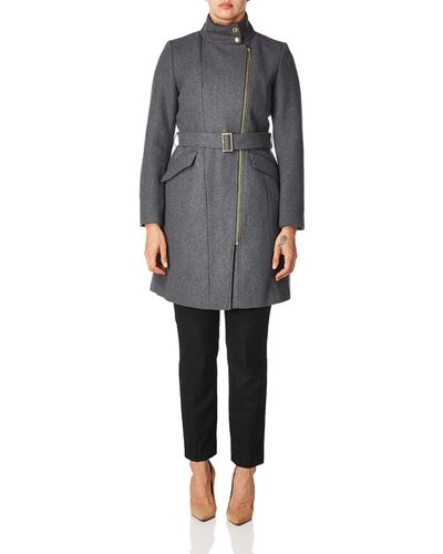 Cole Haan Womens Signature Hooded Wool Duffle Coat - Gray