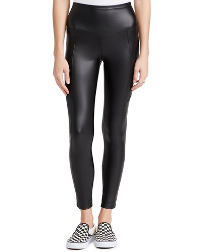 Yummie Faux Leather Shaping Legging With Front & Back Seam - Black