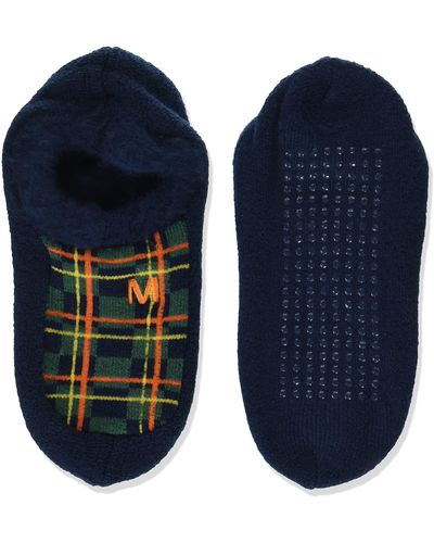 Merrell Adult's Cozy Gripper Low Cut Slipper Socks- Soft Brushed Inner Layer And Full Cushion - Blue