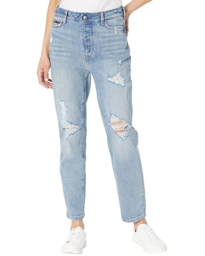 Tommy Hilfiger Adaptive Distressed Mom Fit Jean With Magnetic Fly - Blue