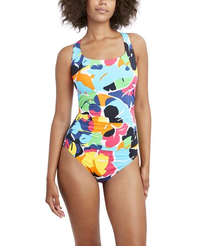 Nautica Standard One Piece Swimsuit Crossback Tummy Control Quick Dry Removable Cup Adjustable Strap Bathing Suit - Blue