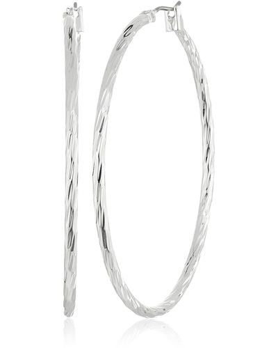 Anne Klein "classics" Silver-tone Large Click It Hoop Earrings - Metallic