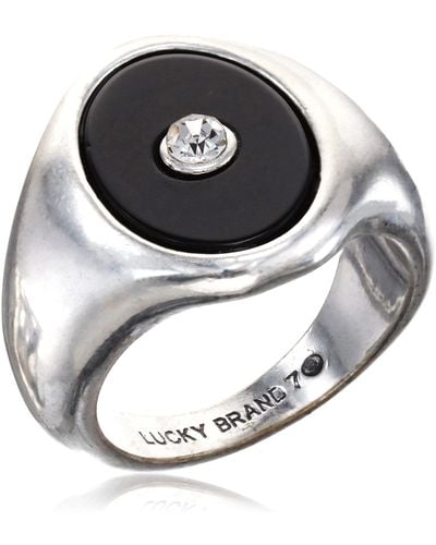 Lucky Brand Onyx Signet Ring,silver,size 7 - Metallic