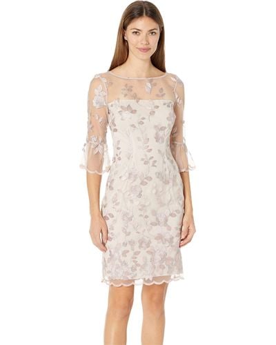 Adrianna Papell Embroidered Bell Sleeve Sheath Dress - White