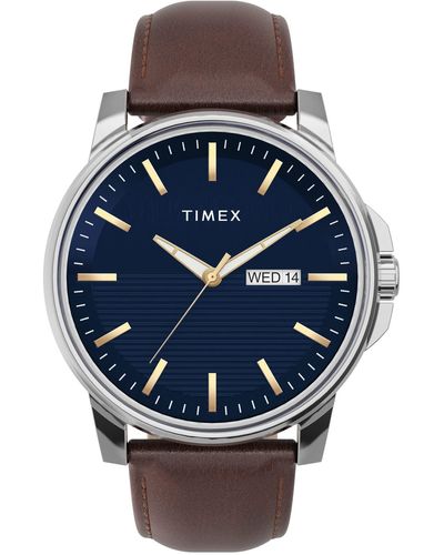 Timex Brown Strap Blue Dial Stainless Steel