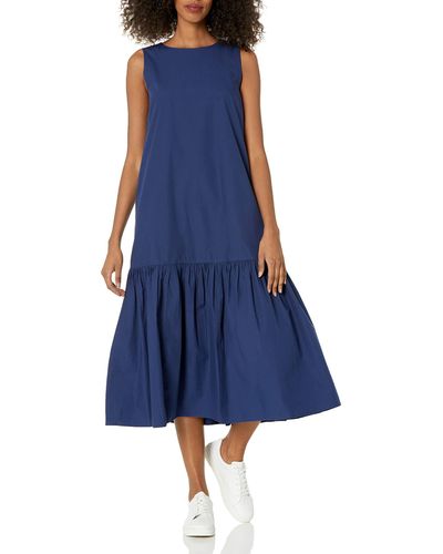 The Drop Ilana Loose Sleeveless Wide-hem Poplin Maxi Dress - Blue