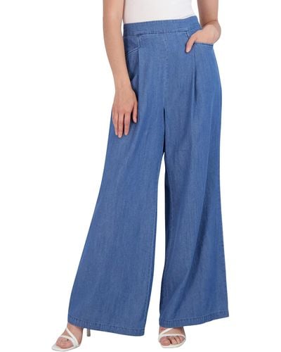 BCBGeneration Womens Wide Leg Elastic Waistband Functional Pockets Pleated Pants - Blue
