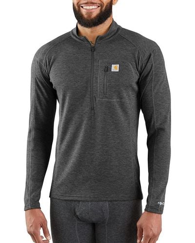 Carhartt Force Midweight Synthetic-wool Blend Base Layer Quarter-zip Pocket Top - Gray