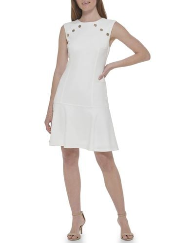Tommy Hilfiger Sleeveless Knee-length Fit And Flare Scuba Crepe - White