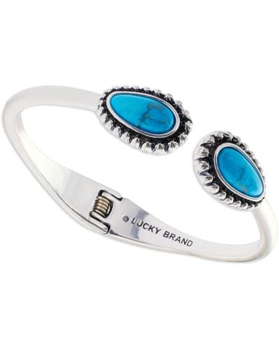 Lucky Brand Tone Blue Stone Hinge Cuff Bangle Bracelet