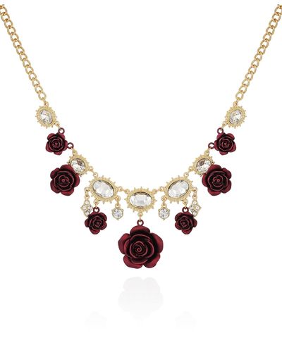 Guess Multi Floral Drops Statement Necklace With Stone Accents - Metallic
