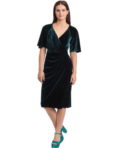 Maggy London Size Surplus Bodice Wrap Look Velvet Dress Even Occasion Cocktail Guest Of - Black