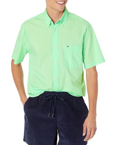 Tommy Hilfiger Mens Short Sleeve In Classic Fit Button Down Shirt - Green