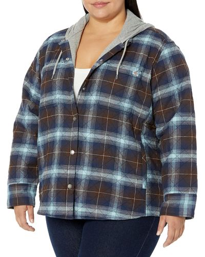 Dickies Size 's Plus Flannel Hooded Shirt Jacket - Blue