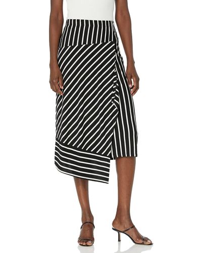 Kensie Lightweight Viscose Spandex Printed Strip Faux Wrap Skirt Ks7k6275 - Black