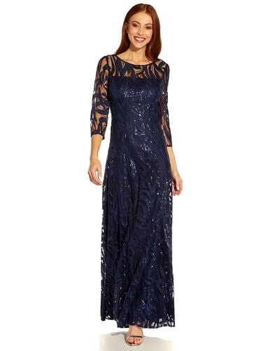 Adrianna Papell Embroidered A Line Gown - Blue
