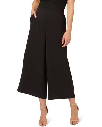 Adrianna Papell Textured Wide Leg Pull On Pant W/slit Pockets - Black