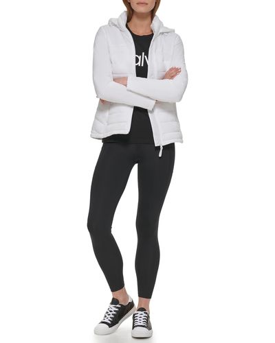 Calvin Klein Lightweight Scuba Side Panels Adjustable Hood Zip Pockets Puffer - Black