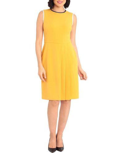 Maggy London Solid Crepe Sleeveless Sheath With Front Pleat Detail - Yellow