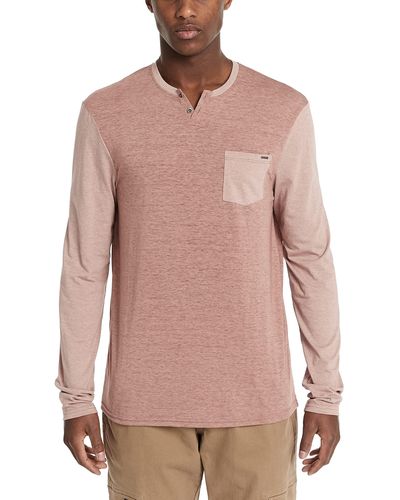Buffalo David Bitton Mens Long Sleeve Henley Shirt - Pink