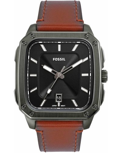 Fossil Inscription Quartz Stainless Steel And Leather Three-hand Watch - Brown