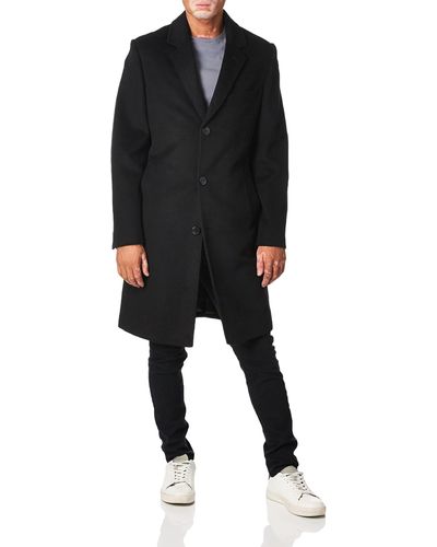 London Fog Mens Signature Top Wool Blend Coat - Black