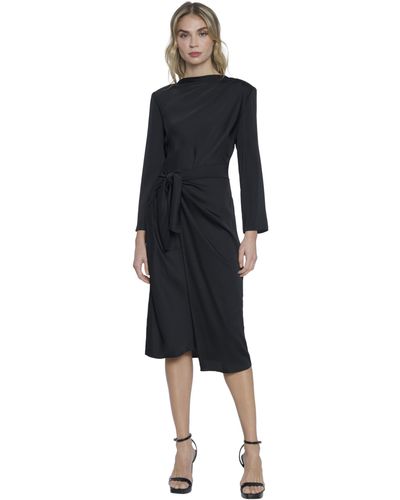 Donna Morgan Long Sleeve Midi Wrap Dress - Black