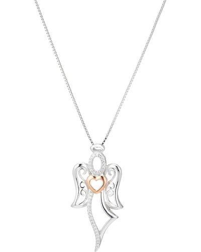 Amazon Essentials Two-tone Sterling Silver And Rose Gold Over Sterling Silver Angel With Heart Pendant Necklace - White