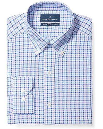 Buttoned Down Tailored-fit Supima Cotton Non-iron Check Dress Shirt - Blue