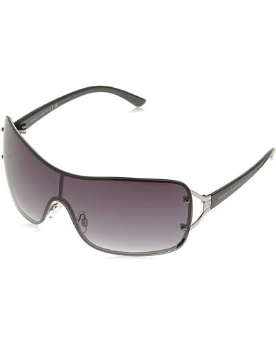 Vince Camuto Vc1000 Chic Vented Metal 100% Uv Protective Rectangular Shield Sunglasses. Luxe Gifts For Her - Metallic
