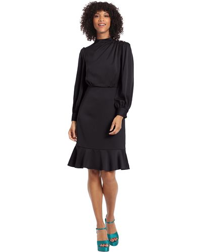 Maggy London High Neck Heavy Charmeuse Dress Workwear Office Event Party Holiday Guest Of - Black