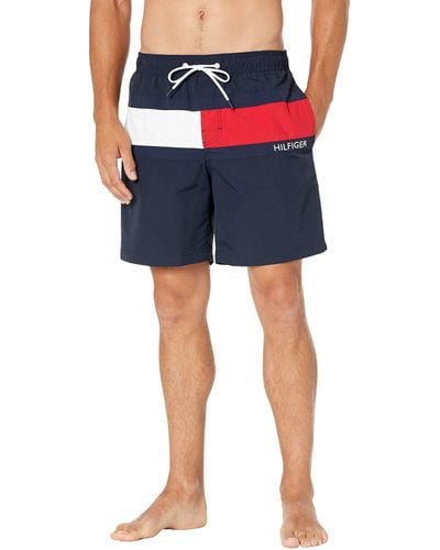 Tommy Hilfiger Standard 7" Flag Swim Trunks With Quick Dry - Blue