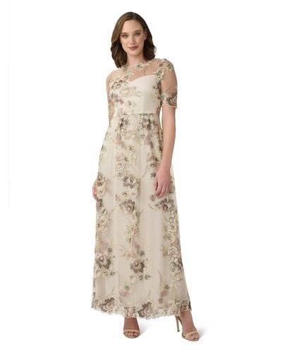 Adrianna Papell Long Embroidered Dress - Natural