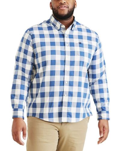 Dockers Size Classic Fit Long Sleeve Signature Comfort Flex Shirt - Blue