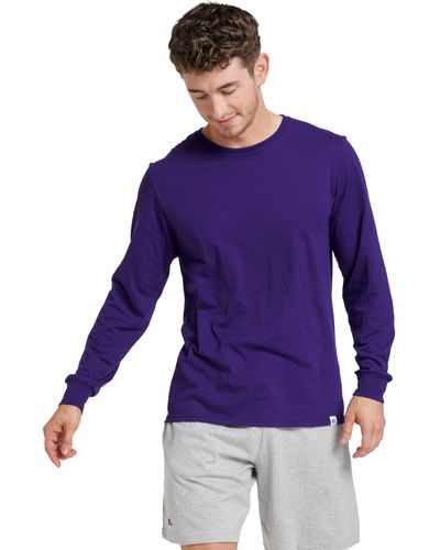 Russell Mens Cotton Performance Long Sleeve T-shirt - Purple